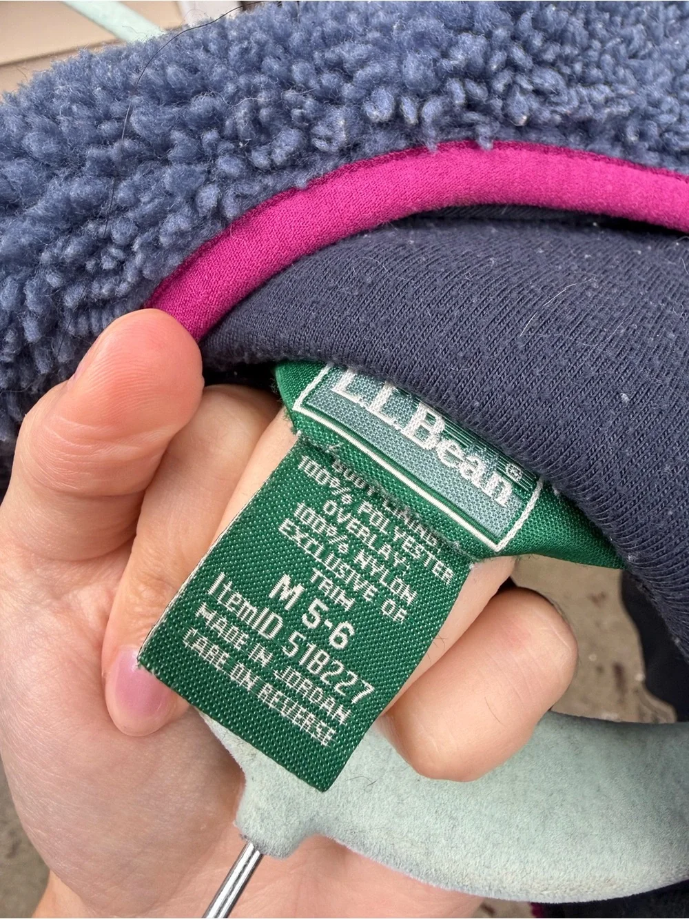 L.L. Bean Kids Gray Sherpa Vest with Teal Pocket and Pink Trim